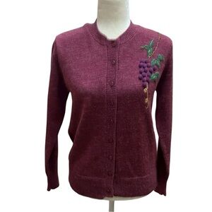 Nasharr Womens Vintage Acrylic Purple Button Cardigan With Grapes